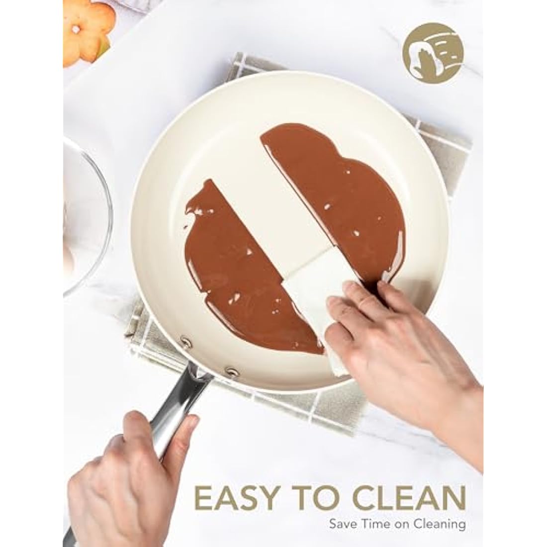 Michelangelo 20cm Ceramic Frying Pan with Lid | Non-Stick Cream White