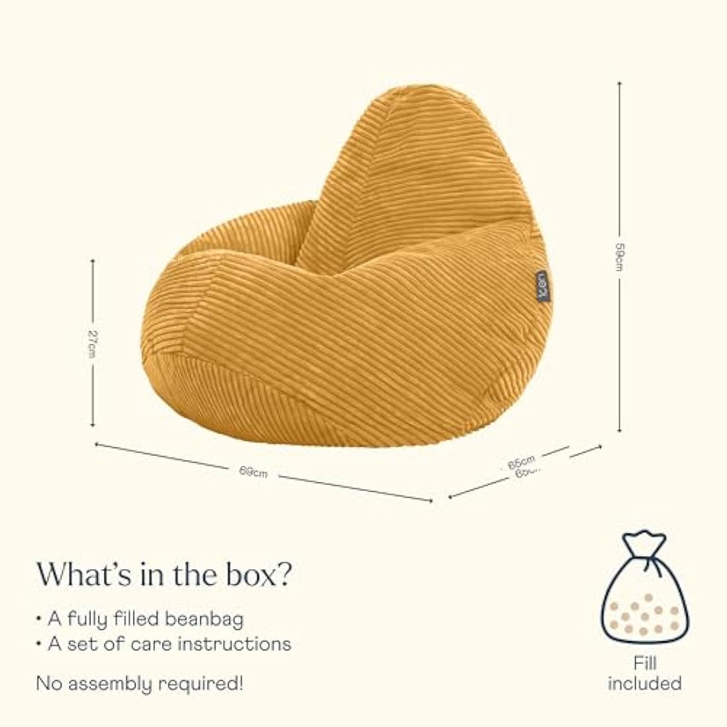 icon Dalton Kids Corduroy Bean Bag Chair – Ochre Yellow Recliner