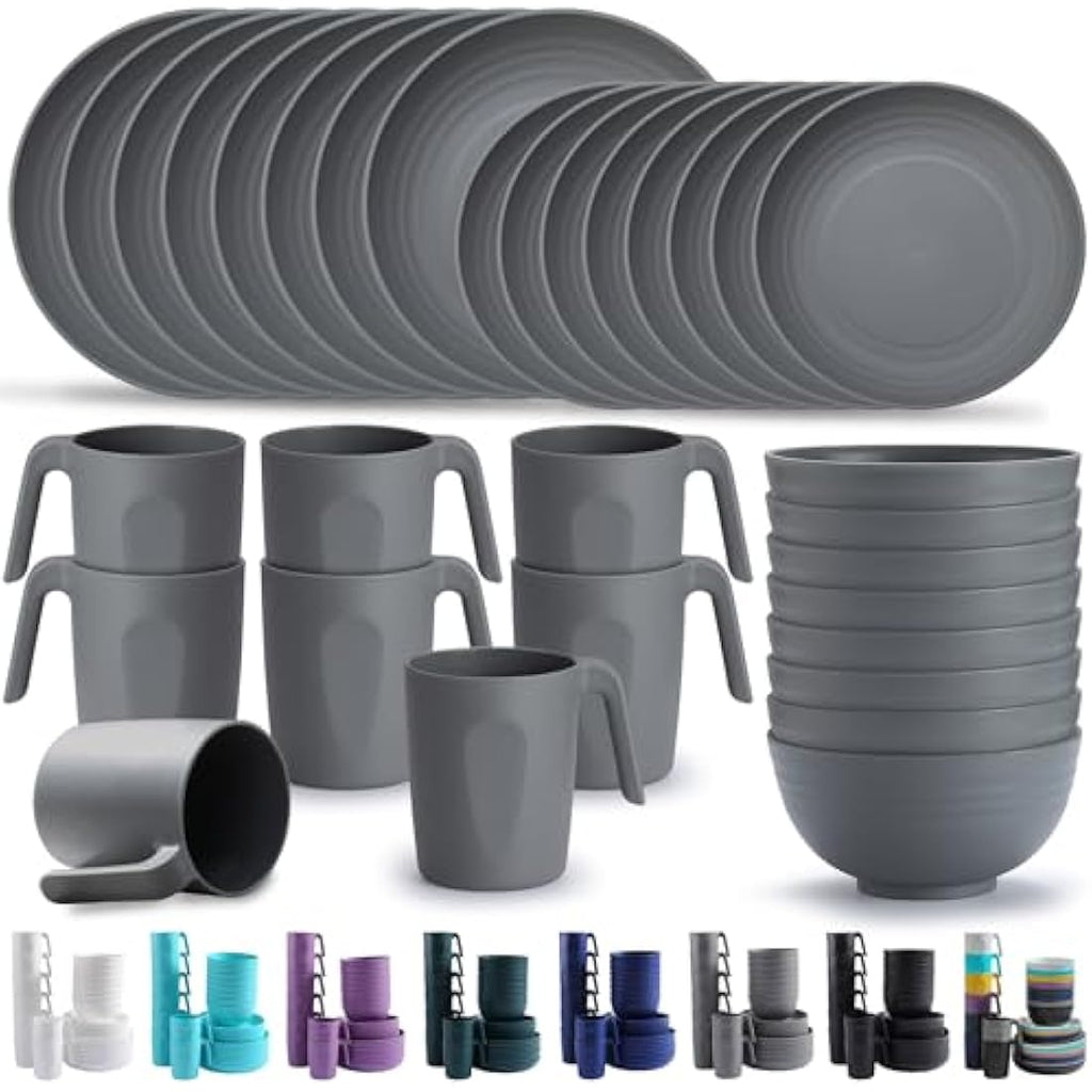Kyraton 32-Piece Plastic Dinnerware Set | Unbreakable Camping Dishes for 8