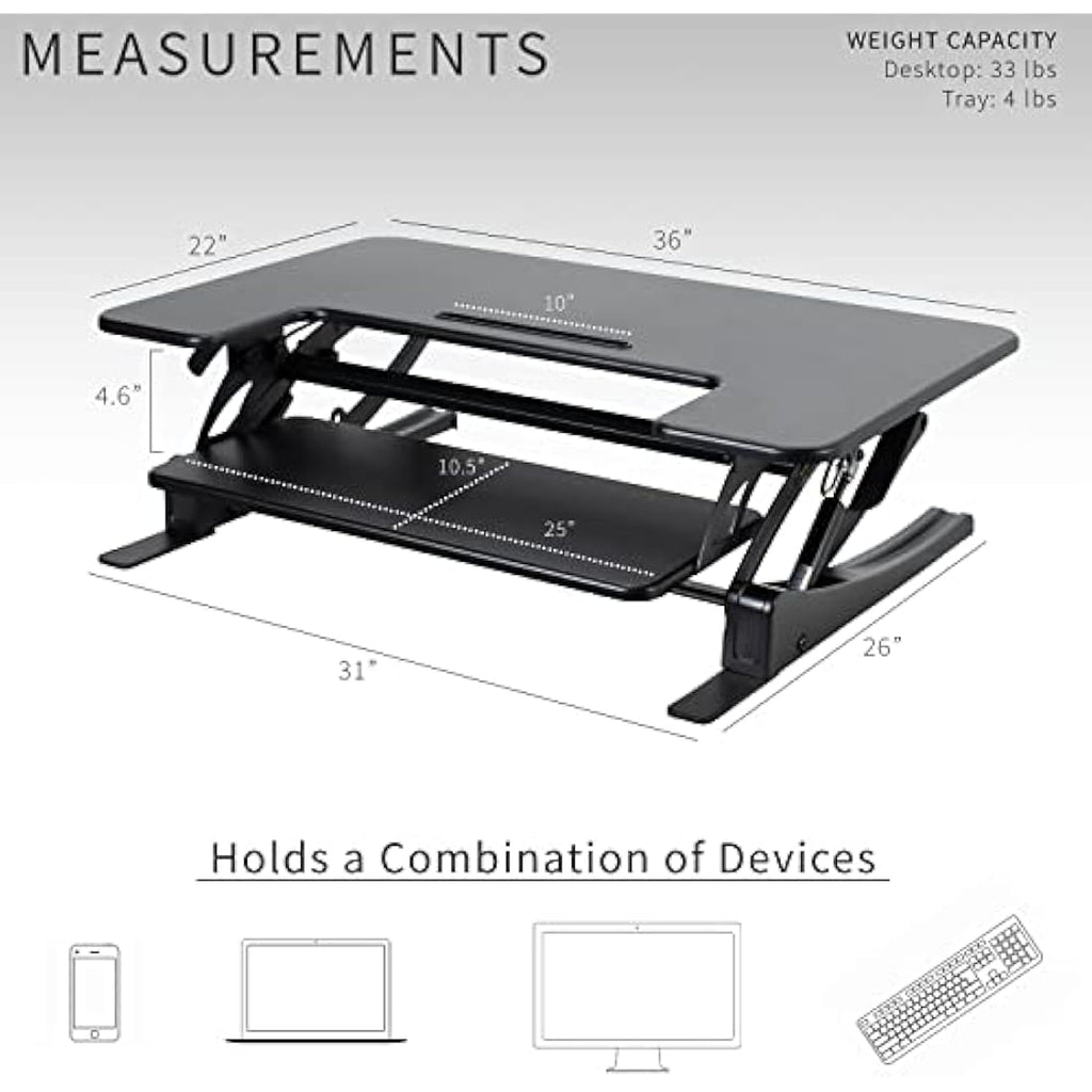 VIVO 91cm Height Adjustable Dual Monitor Stand Up Desk Converter - Black
