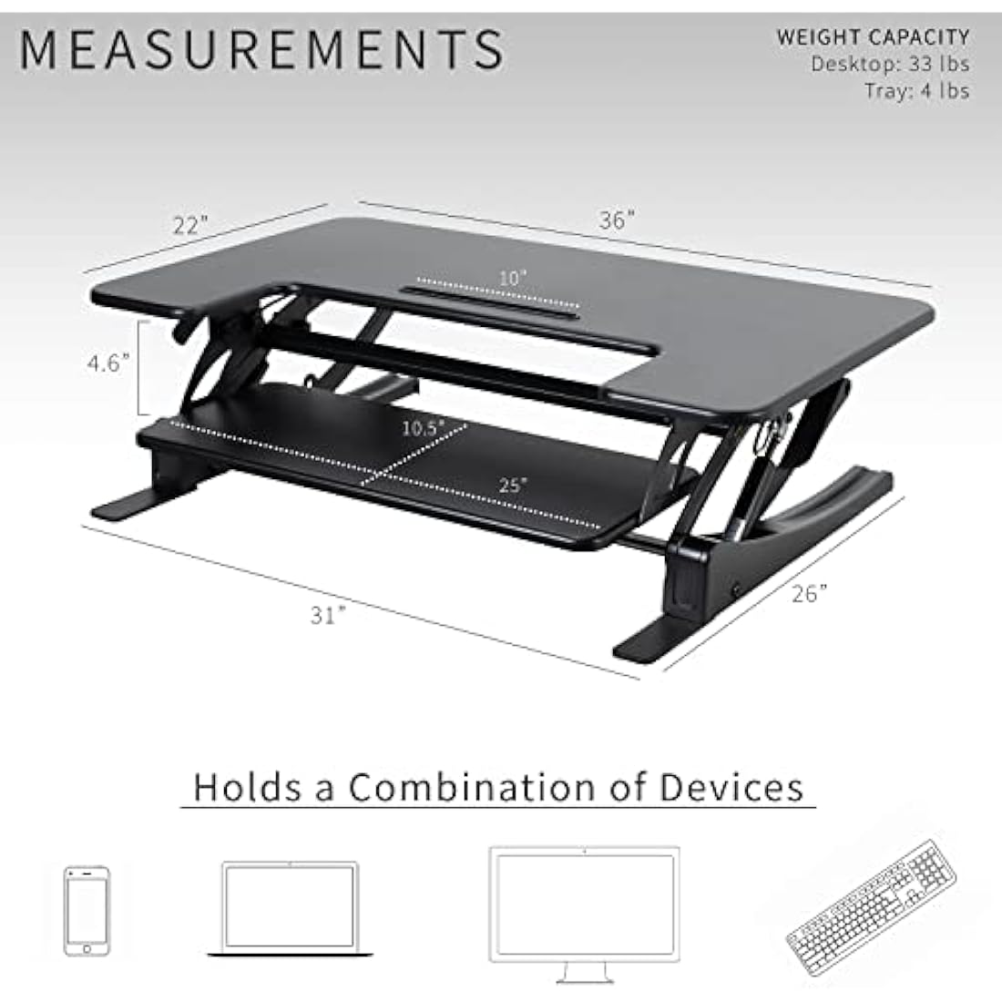 VIVO 91cm Height Adjustable Dual Monitor Stand Up Desk Converter - Black