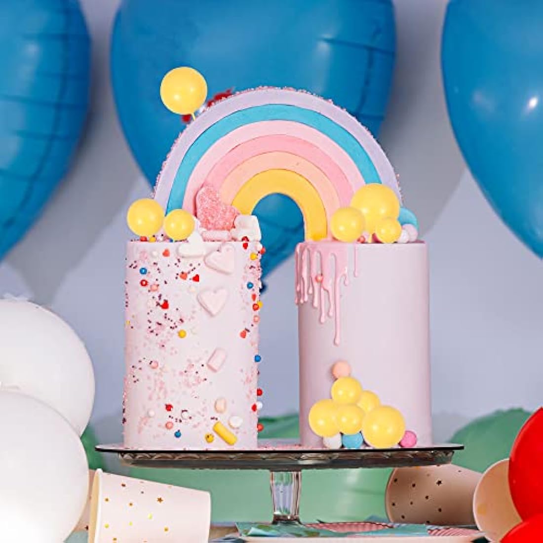 Gyufise 30Pcs Yellow Foam Ball Cake Toppers – Mini Balloon Cupcake Picks