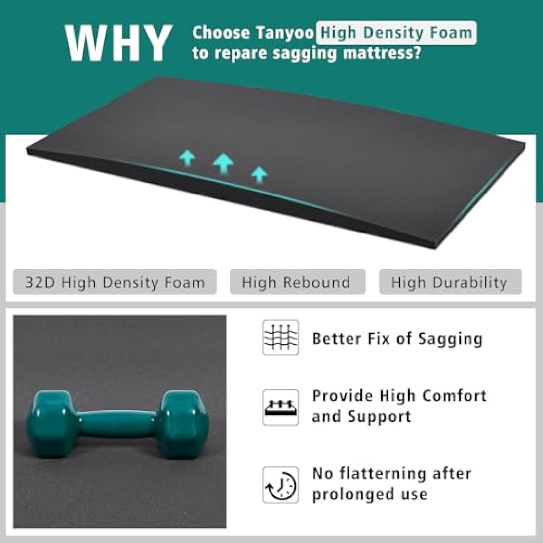 TANYOO Sagging Mattress Support - High Density Foam Bed Repair Pad
