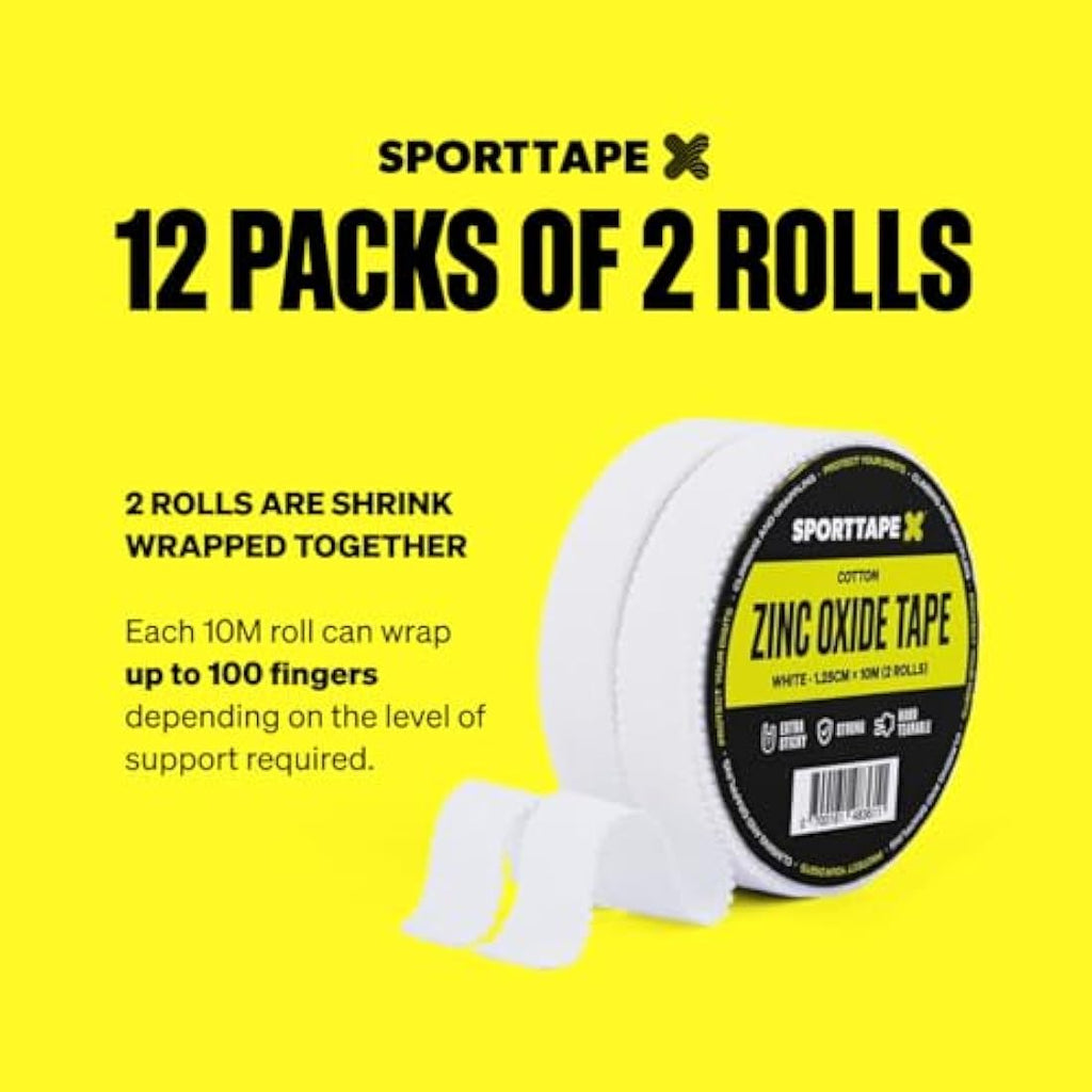 SPORTTAPE Zinc Oxide Finger Tape - 24 Rolls - 1.25cm x 10m White