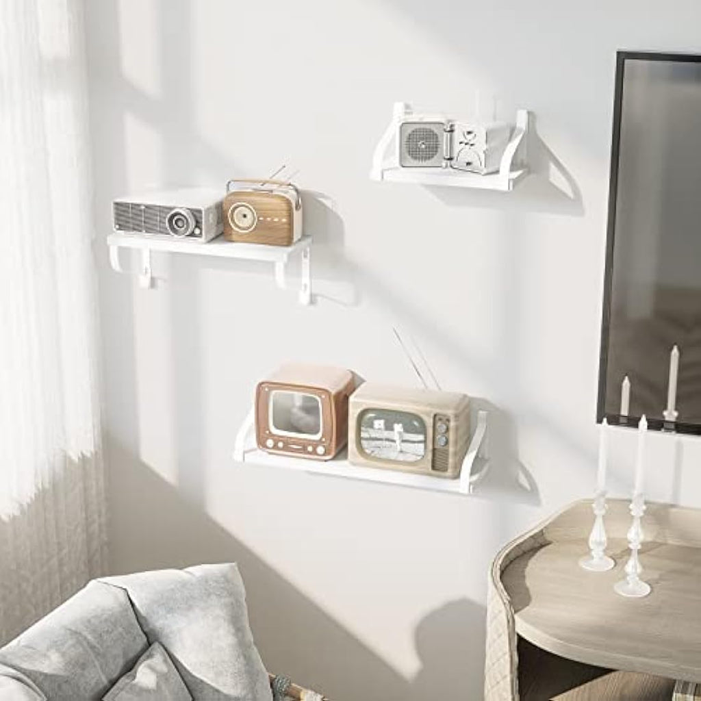 Love-KANKEI Floating Shelves – Set of 3 Rustic Wood Wall Shelves, White