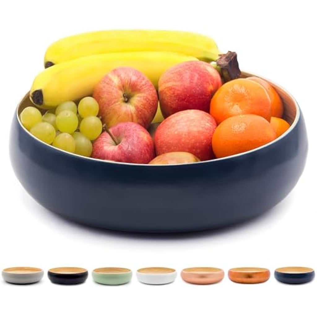 Dehaus Large Bamboo Fruit Bowl – 30cm Navy Blue Wooden Serving Bowl