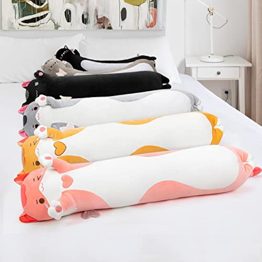 Mewaii 28in Long Cat Plush Body Pillow – Pink Kawaii Stuffed Animal