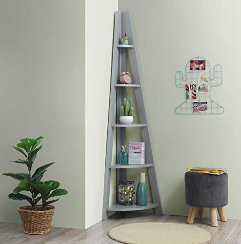 Riva 5 Tier Corner Ladder Bookcase | Wooden Shelving Unit by