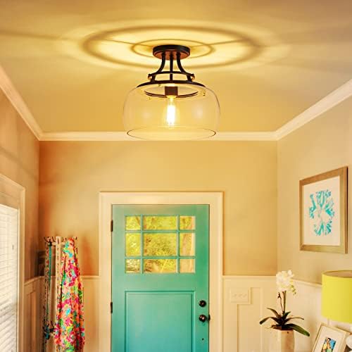 Wuzups Industrial Round Glass Chandelier – Black Farmhouse Ceiling Light