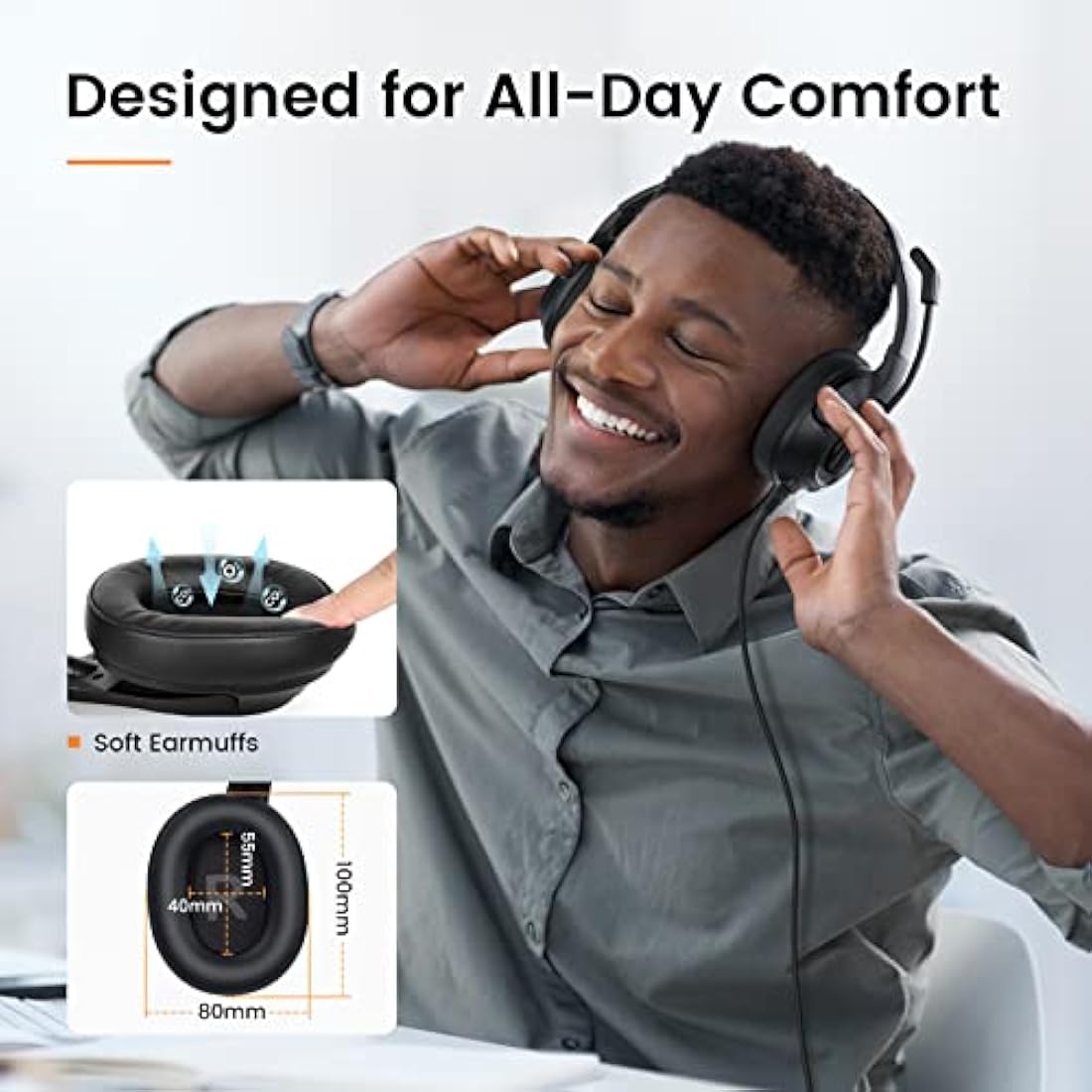 EKSA H2 USB Wired Office Headset with Noise Canceling Mic & Busy Light
