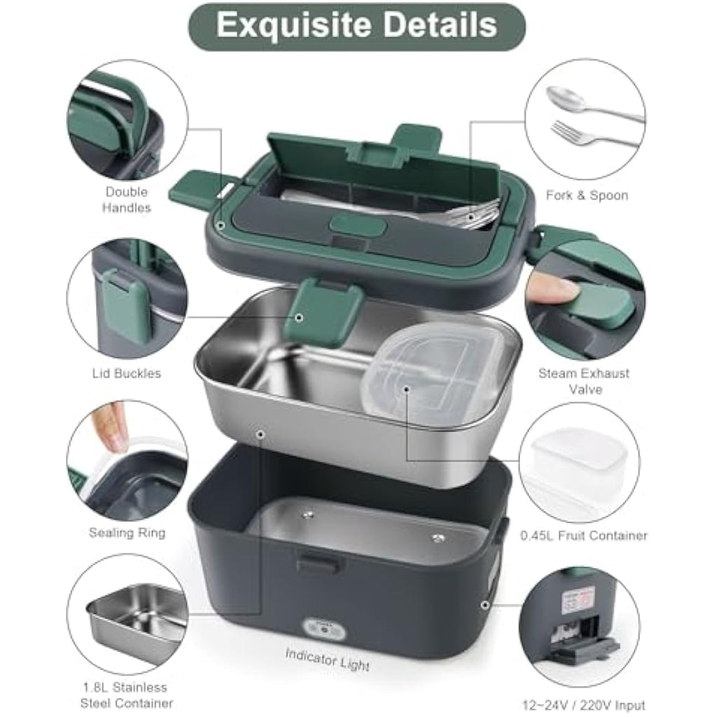 AUTOPkio 1.8L Electric Lunch Box - 80W Heated Food Warmer for Car & Office