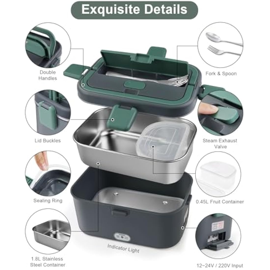 AUTOPkio 1.8L Electric Lunch Box - 80W Heated Food Warmer for Car & Office