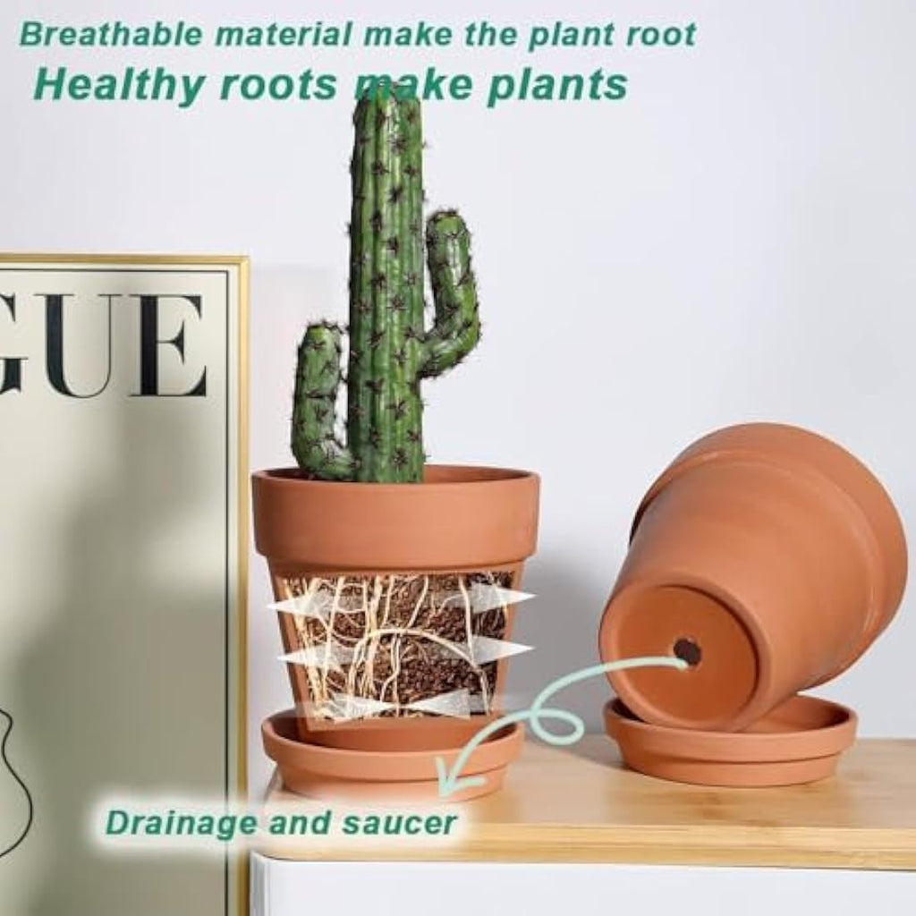 Vensovo 15cm Terra Cotta Plant Pots with Saucers - 4 Pack Clay Planters