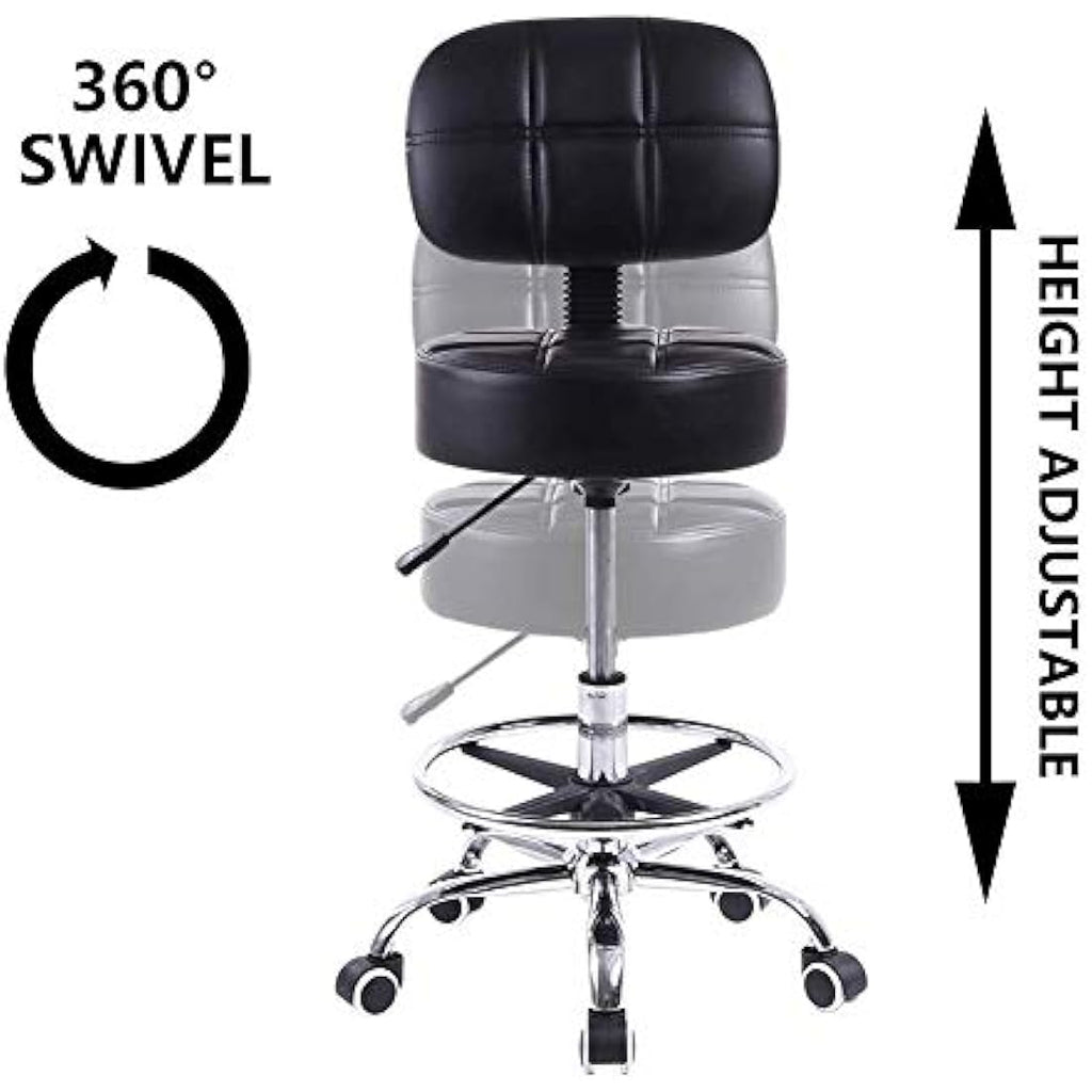 KKTONER Rolling Stool with Backrest – Adjustable PU Leather Swivel Chair