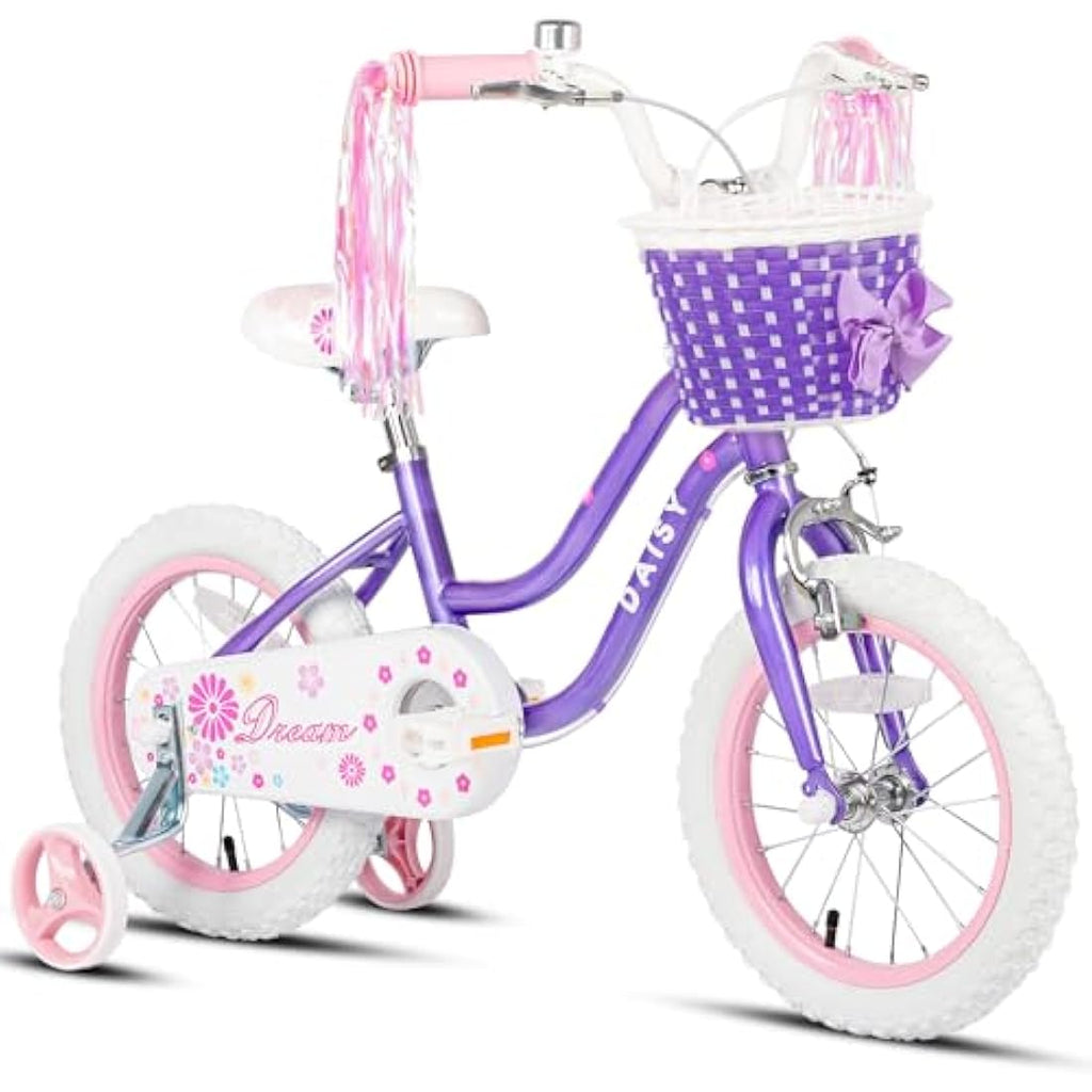 Glerc Daisy 14 Inch Girls Bike with Training Wheels and Basket