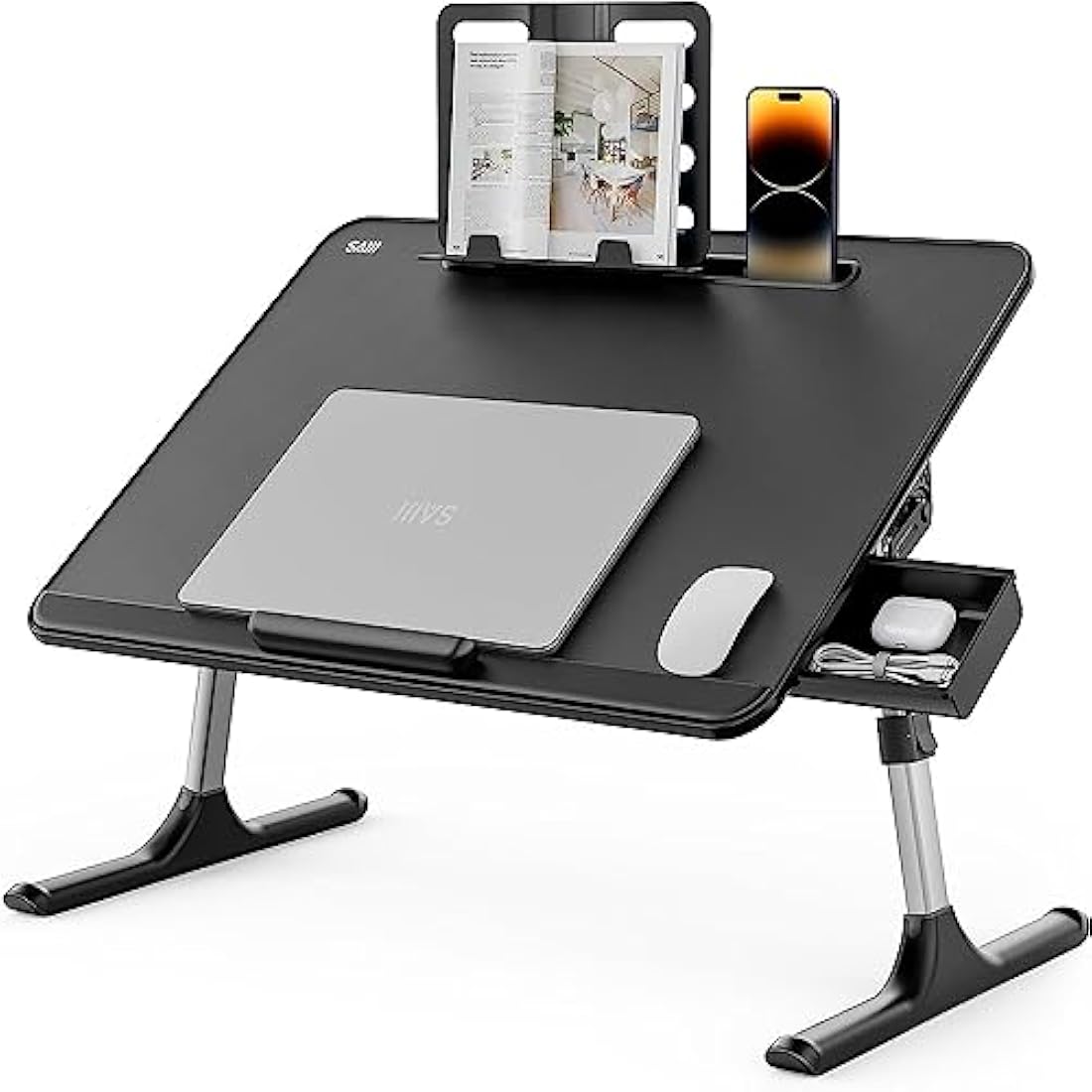 SAIJI Adjustable Laptop Desk | 60x40cm Foldable Bed Tray with Drawer