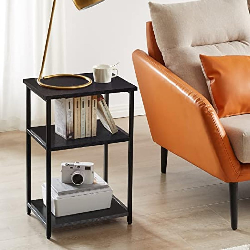 IBUYKE Industrial Side Table | 3-Tier End Table Nightstand | Black Steel