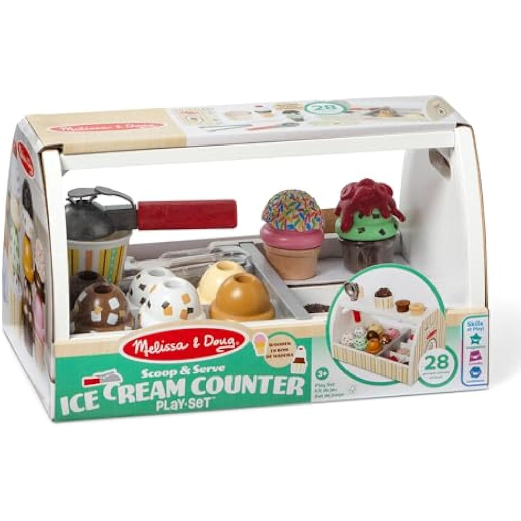 Melissa & Doug Wooden Ice Cream Counter - 28-Piece Play Food Set