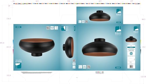 Eglo Mogano Industrial Ceiling Light – Black Steel & Copper E27 Lamp