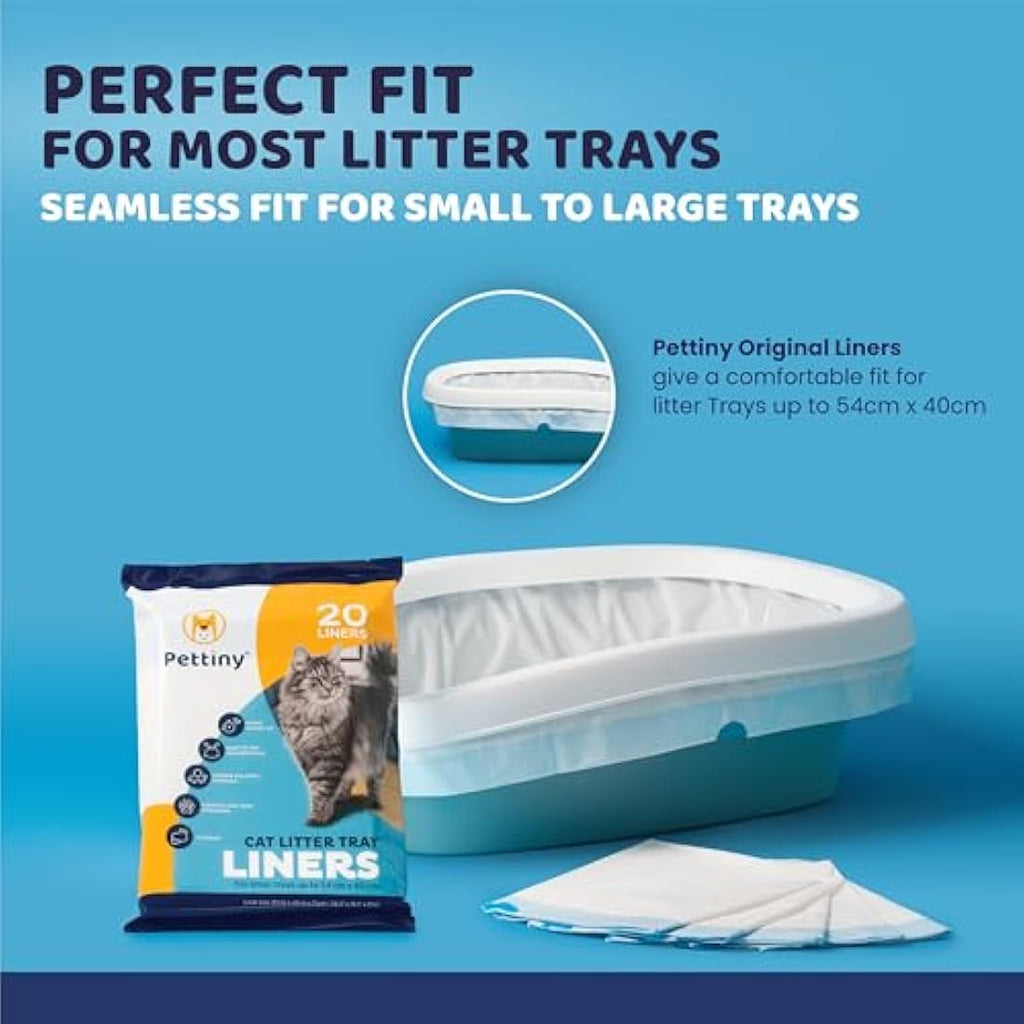 Pettiny Cat Litter Tray Liners – 20 Pack Scratch Resistant Drawstring Bags