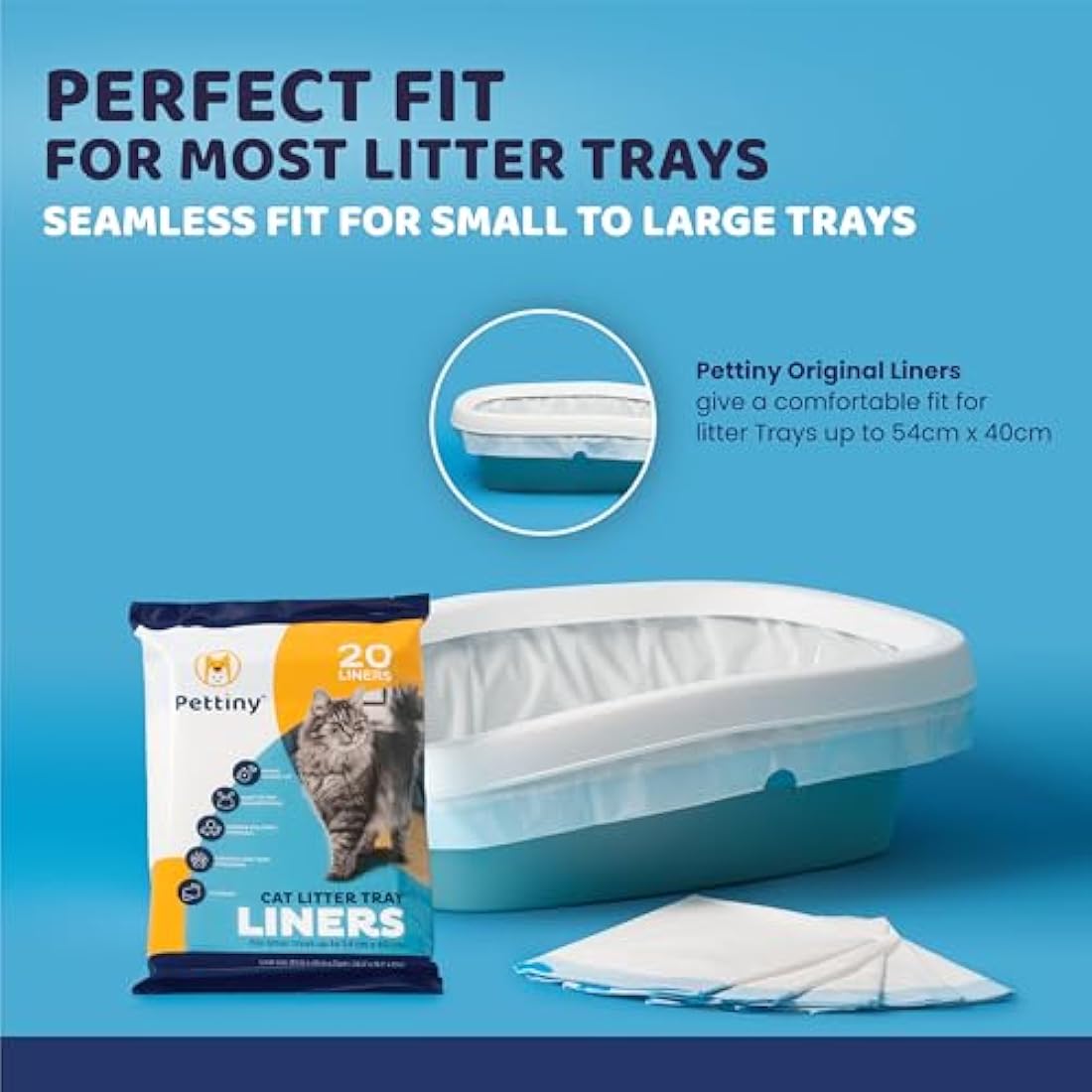 Pettiny Cat Litter Tray Liners – 20 Pack Scratch Resistant Drawstring Bags