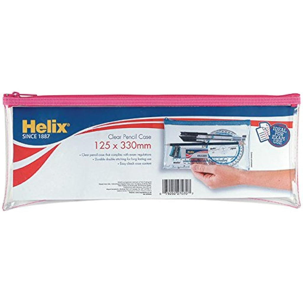 Helix Clear PVC Pencil Case – Durable Exam Stationery Pouch (330x125mm)