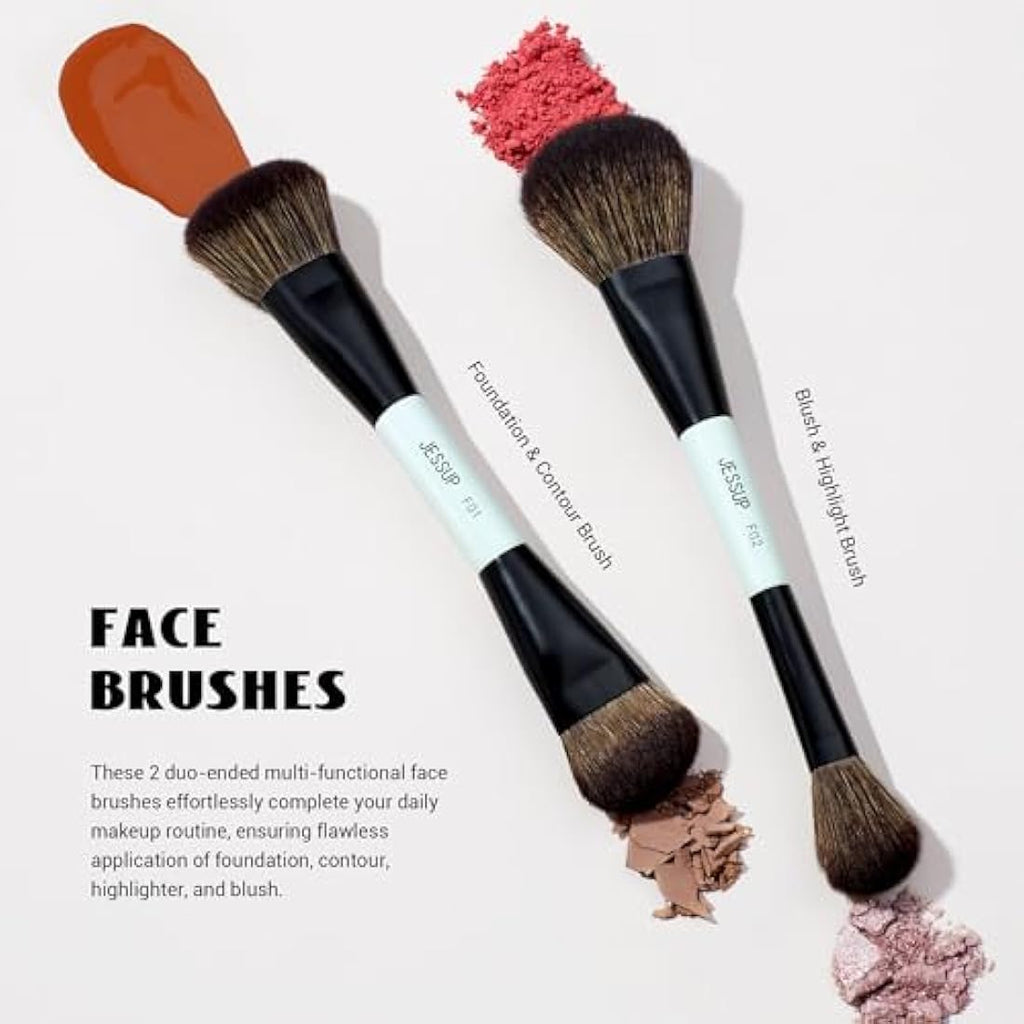 Jessup 6pcs Double Sided Makeup Brush Set | Vegan Foundation & Eye Brushes