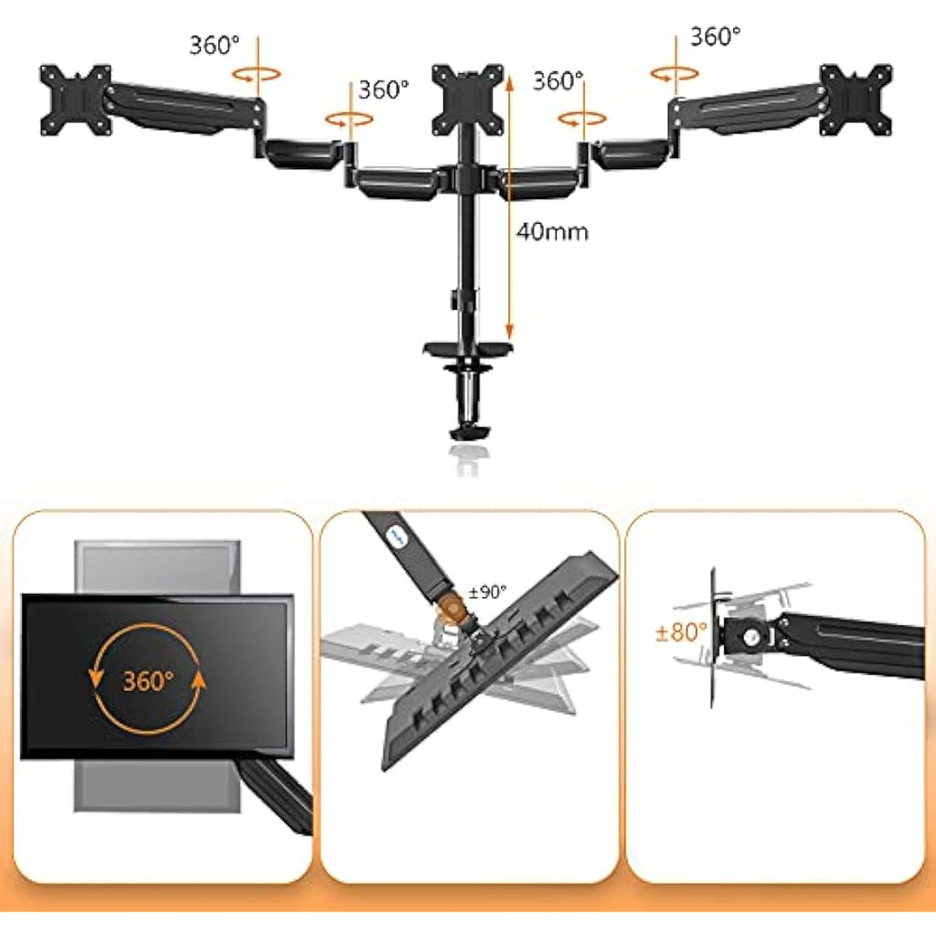 Jolof Store Triple Monitor Mount – Gas Spring Arm for 17-27 Inch Screens