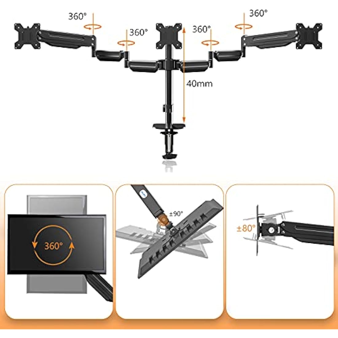 Jolof Store Triple Monitor Mount – Gas Spring Arm for 17-27 Inch Screens