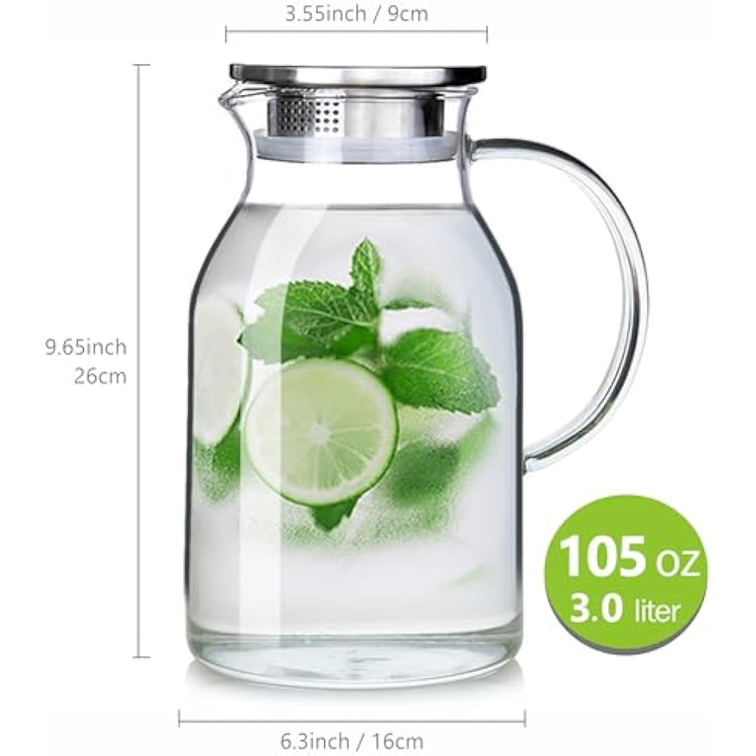 Jolof Store 105oz Glass Pitcher | Borosilicate Stovetop Safe Carafe