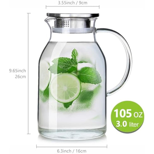 Jolof Store 105oz Glass Pitcher | Borosilicate Stovetop Safe Carafe