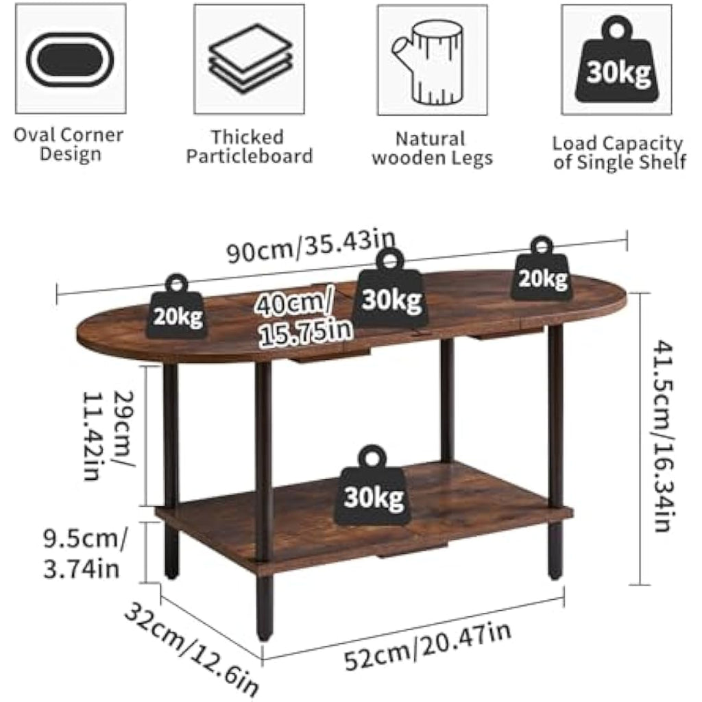 Aibiju 2-Tier Wooden Coffee Table – Oval Rustic Brown Living Room Table