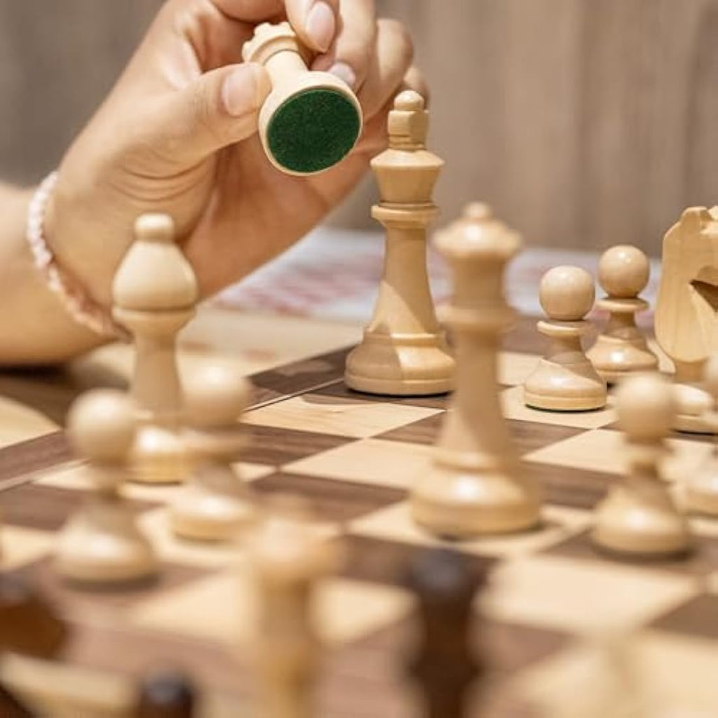 A&A 15" Wooden Folding Chess and Checkers Set | 3" Staunton Pieces