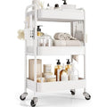 Urackify 3-Tier Rolling Utility Cart with Pegboard and Hooks - White