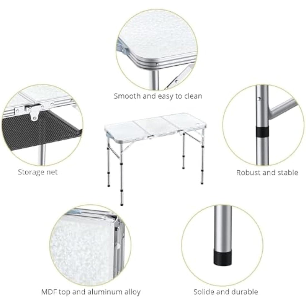 Anbte Aluminum Folding Camping Table | 3 Adjustable Heights with Storage Net