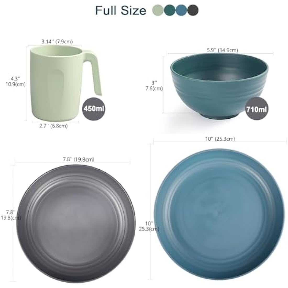 Greentainer Unbreakable Plastic Dinnerware Set | 16-Piece Microwave Safe