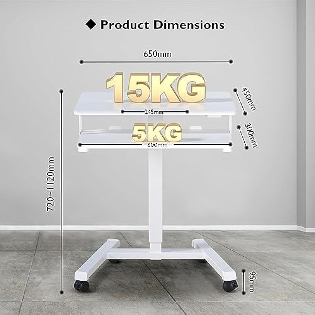 BONTEC Mobile Standing Desk – Height Adjustable Two-Tier Laptop Workstation