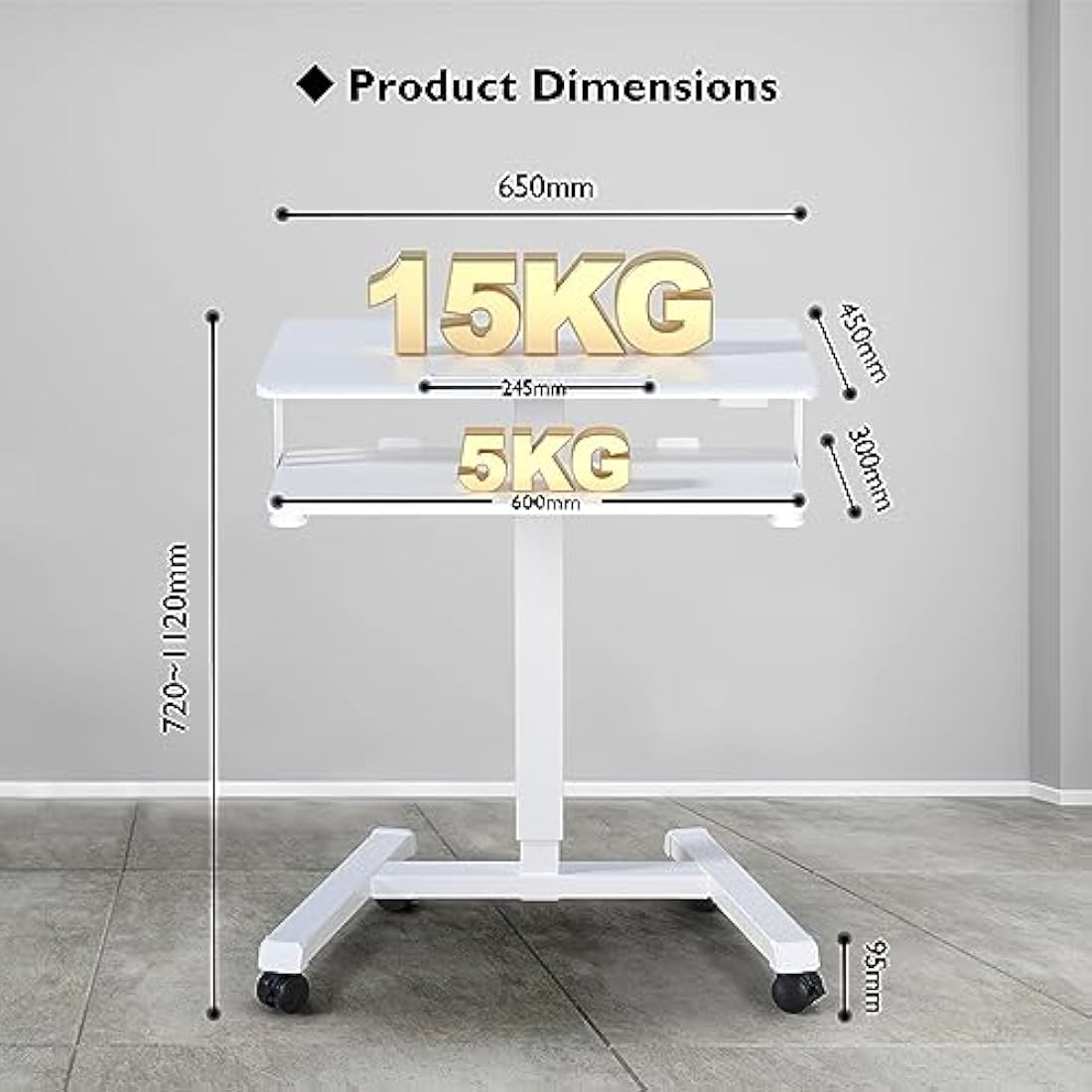 BONTEC Mobile Standing Desk – Height Adjustable Two-Tier Laptop Workstation