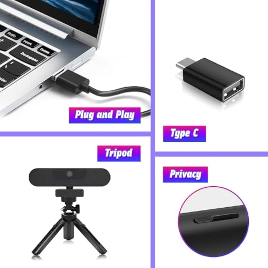 VIZOLINK W8GS 4K Webcam | Autofocus Streaming Camera with Noise-Canceling Mic