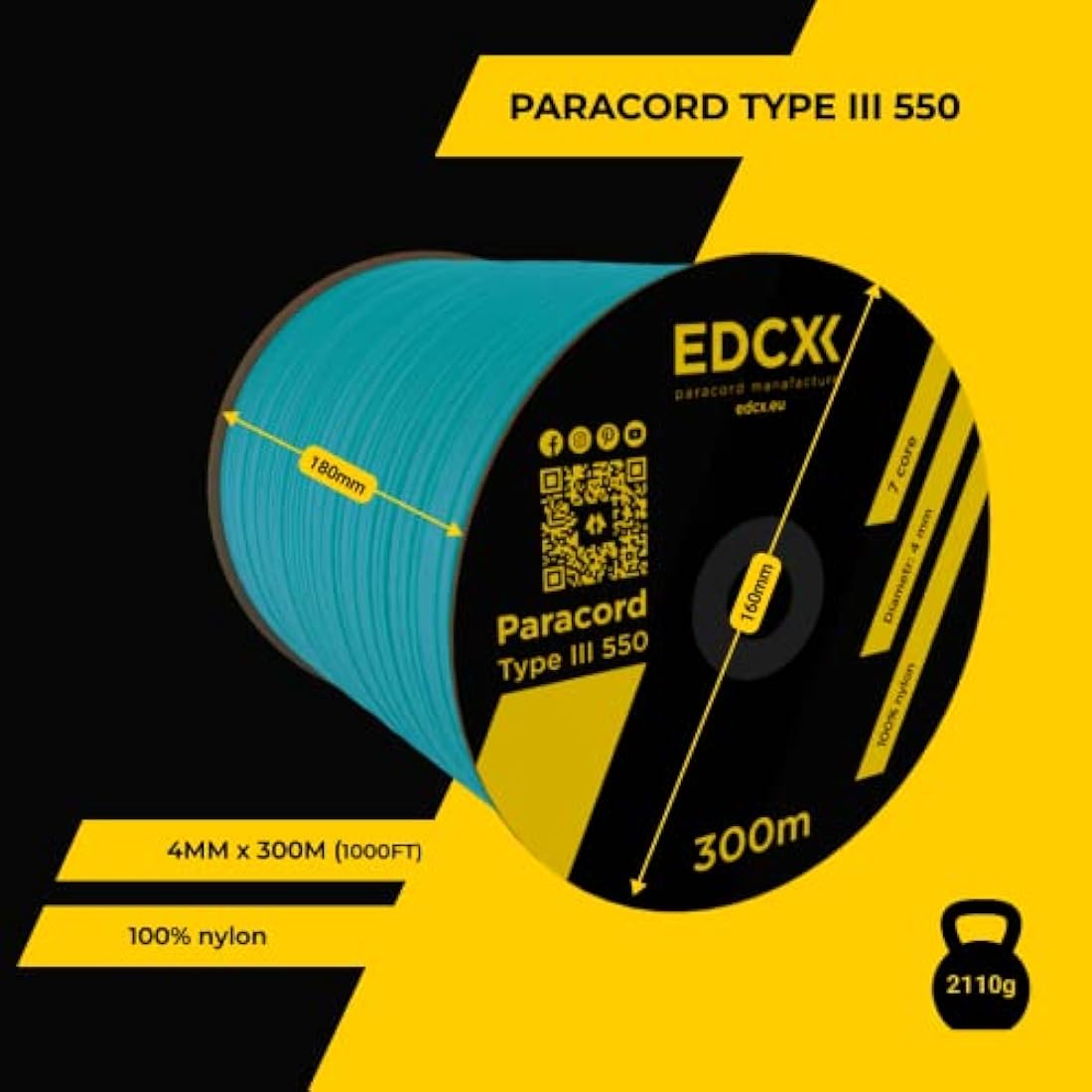 EdcX 550 Paracord Type III – 4mm Nylon Rope for DIY and Camping