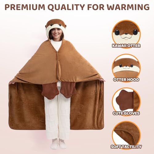 Mewaii Otter Wearable Blanket Hoodie – Oversized Plush Flannel Cloak