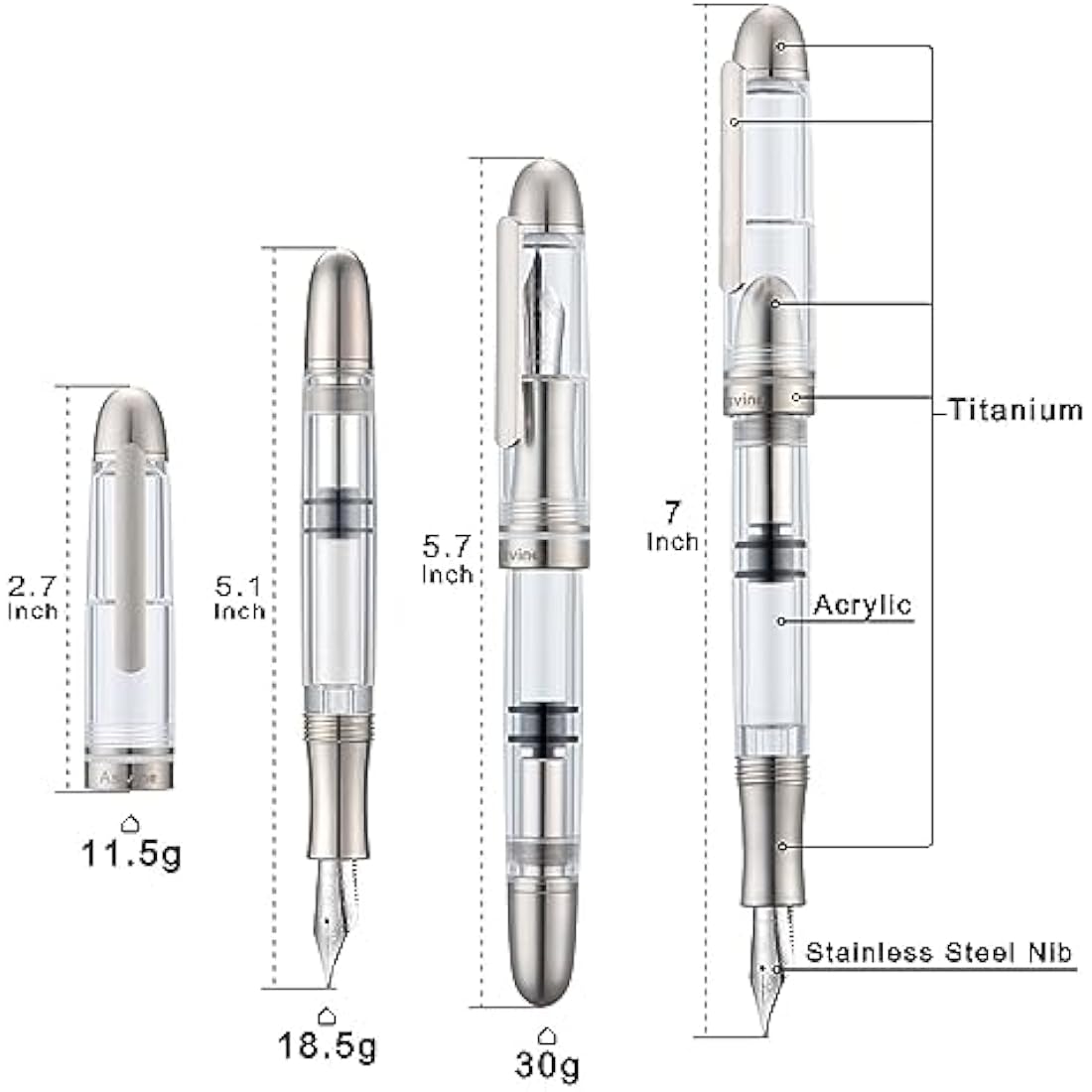 Asvine P36 Titanium Fountain Pen | Piston Filling Acrylic Writing Set
