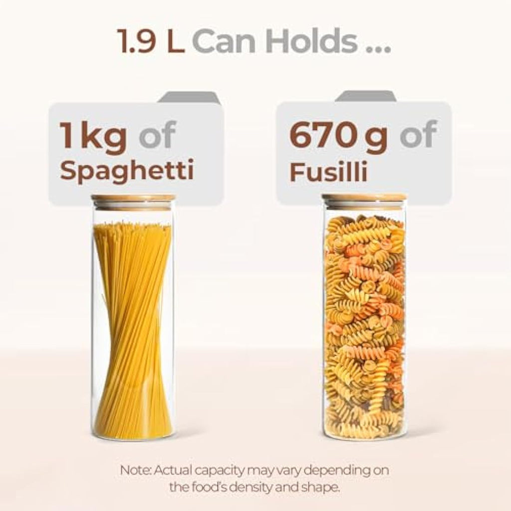 ComSaf 1.9L Glass Spaghetti Storage Jars - Airtight Food Canisters, Set of 3