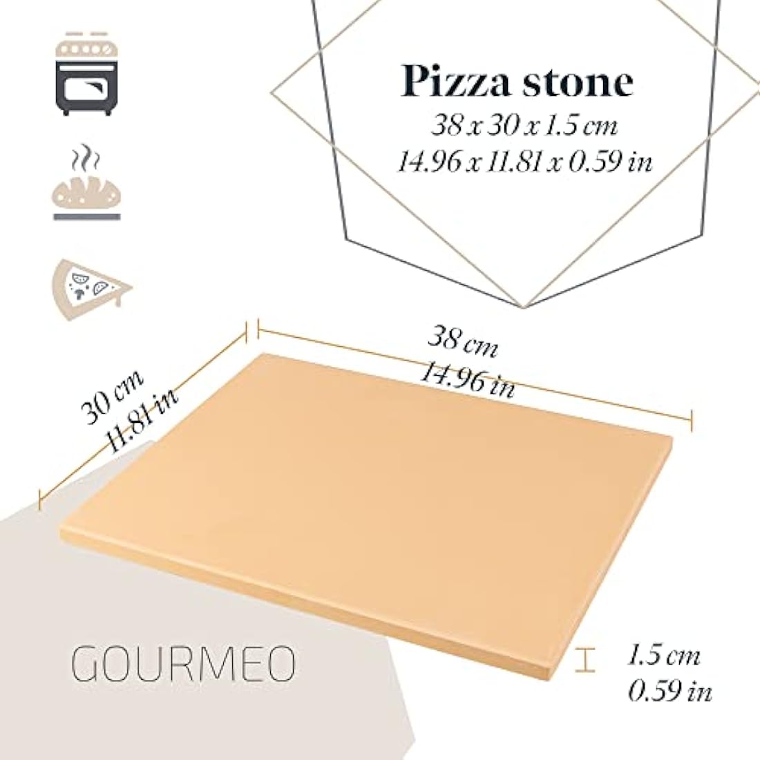 Cordierite Pizza Stone Kit with Bamboo Paddle – 38x30cm