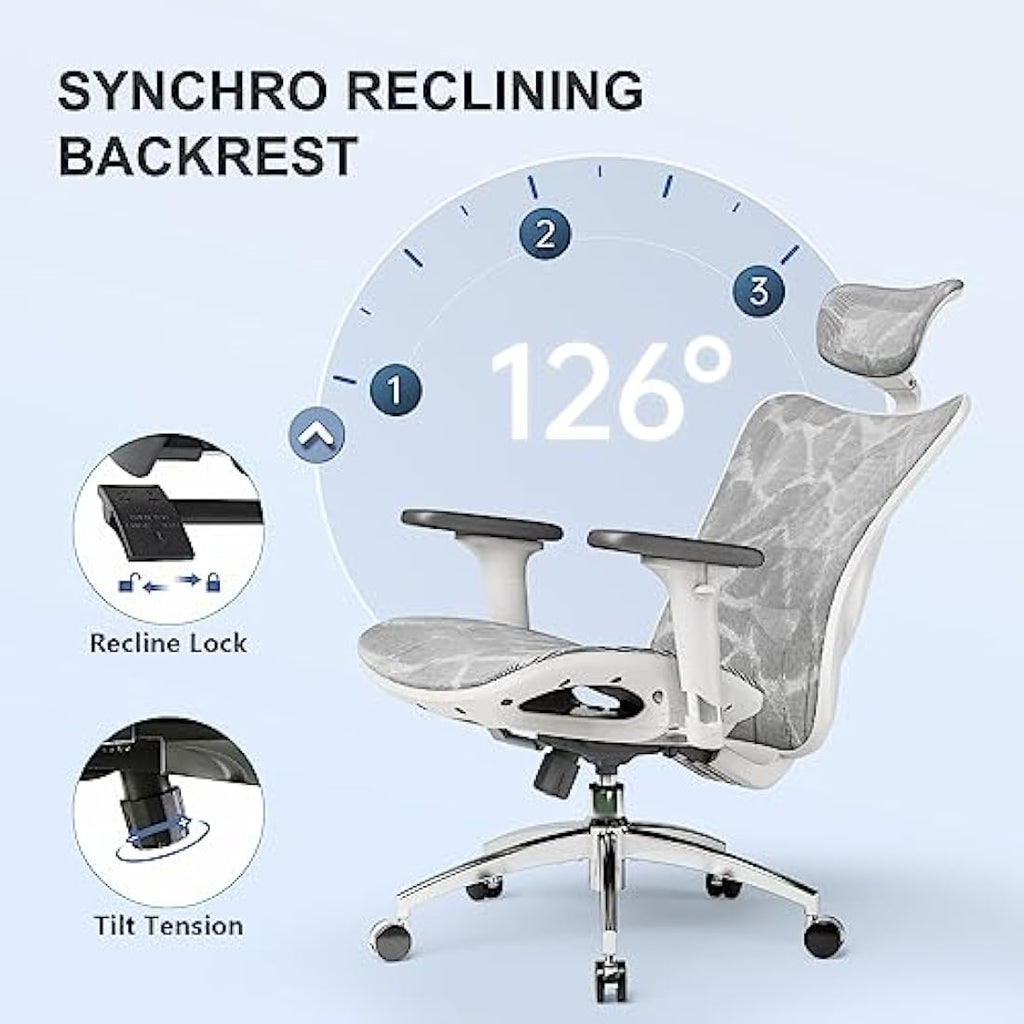 SIHOO Ergonomic Mesh Office Chair | 3D Armrests & Lumbar Support - Gray