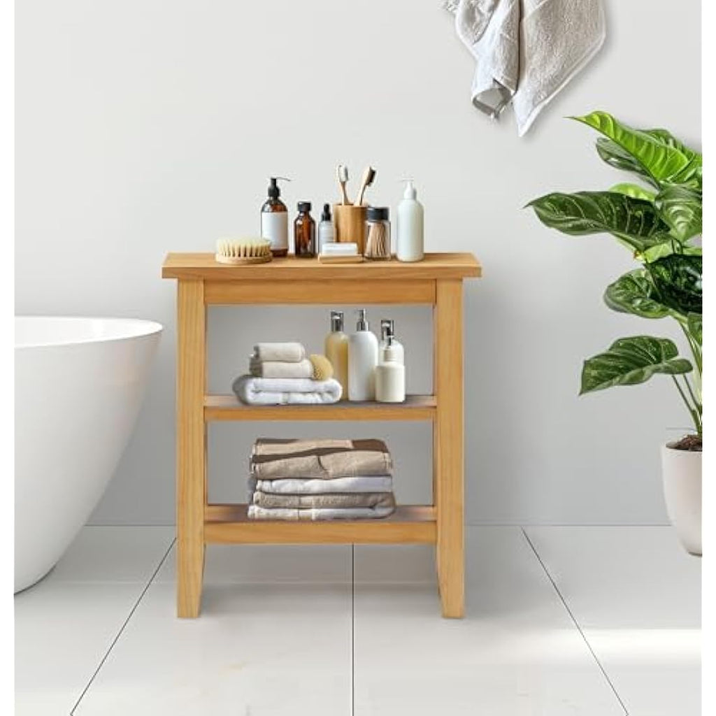 Hallowood Aston Oak Side Table – Slim Wooden Bedside Table with Shelves