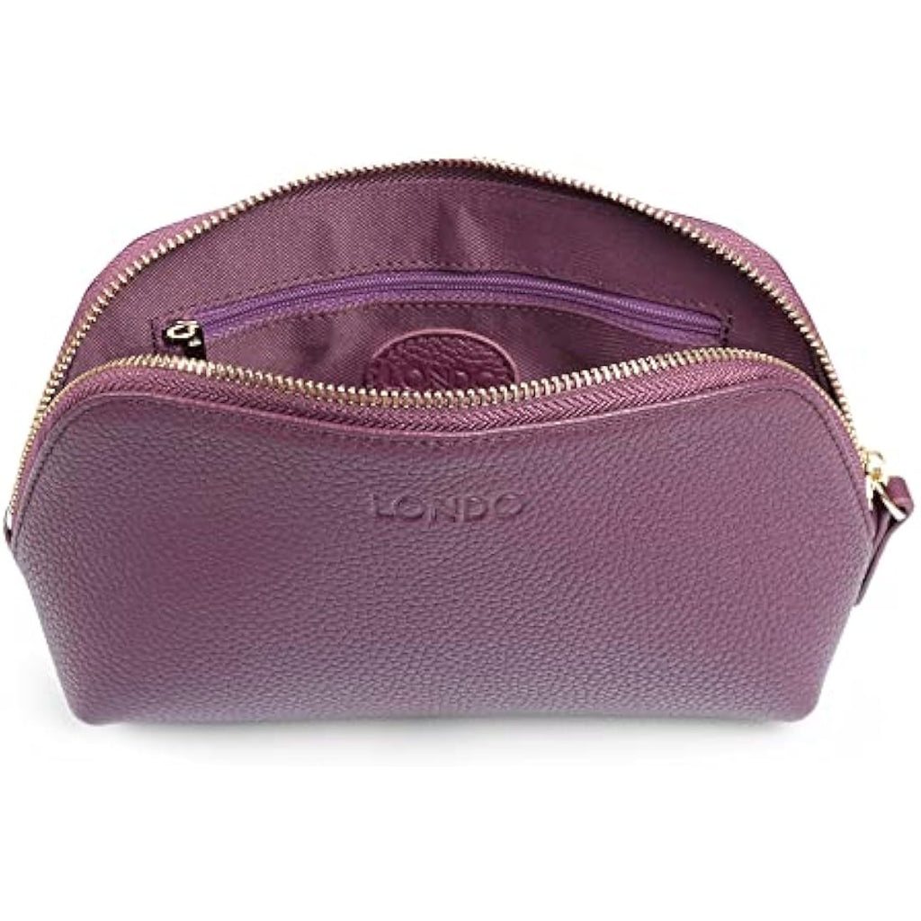 Londo Genuine Leather Makeup Bag | Travel Toiletry Pouch & Clutch - Purple