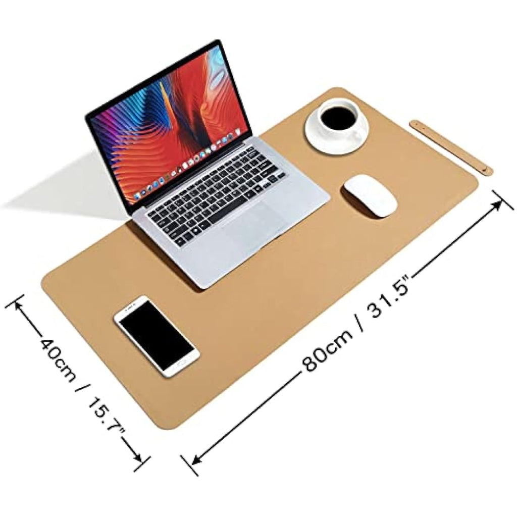 DOBAOJIA PU Leather Desk Pad - Large Waterproof Mouse Mat, Khaki, 31.5x15.7"