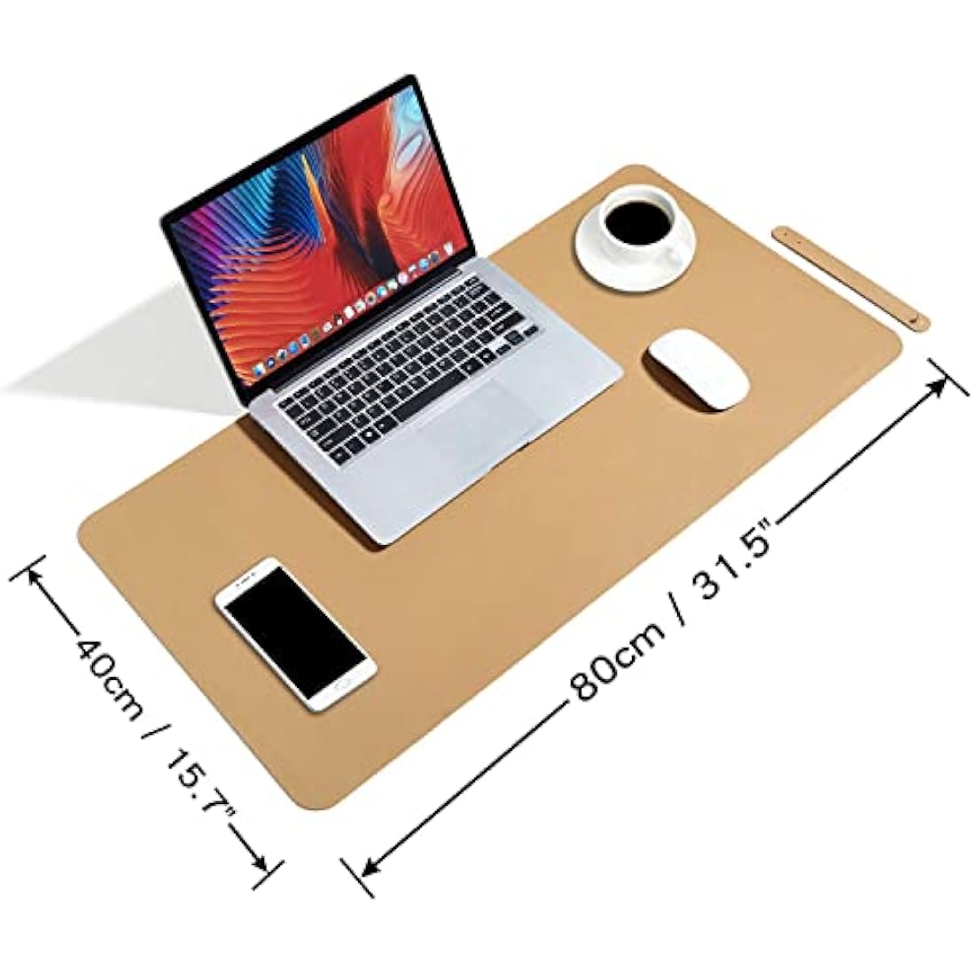 DOBAOJIA PU Leather Desk Pad - Large Waterproof Mouse Mat, Khaki, 31.5x15.7"