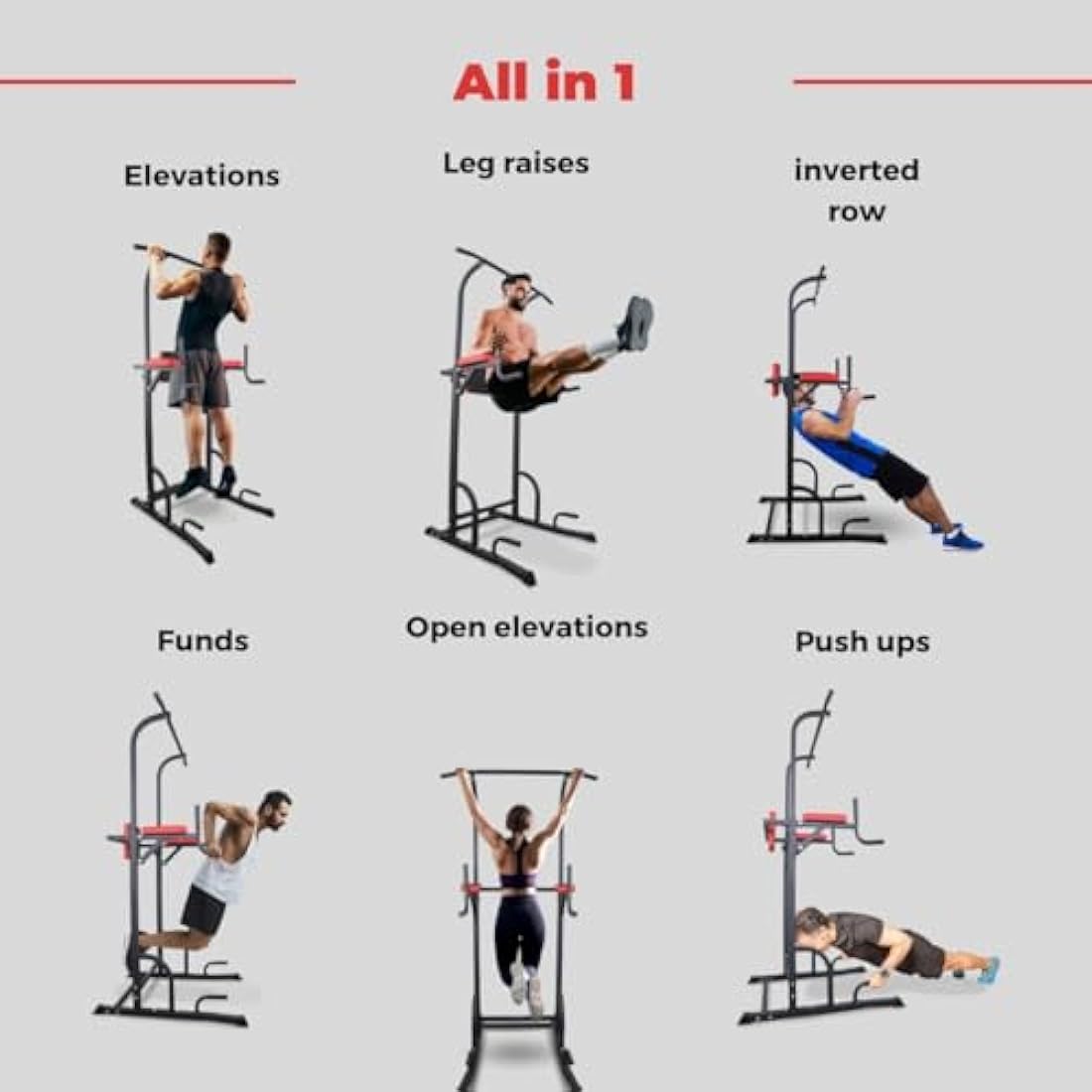 Mobiclinic Power Tower Dip Station | Adjustable Home Gym Pull-Up Bar